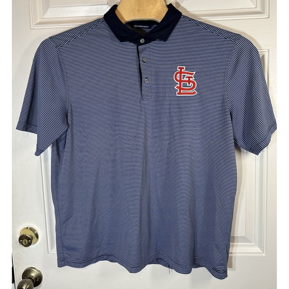 Cutter & Buck St Louis Cardinals Polo Shirt Mens XL Navy Stripe MLB Golf